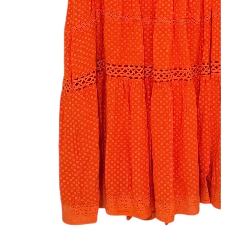 Free People Burnt Orange Tiered Dress Boho Crochet Details Size S Feminine